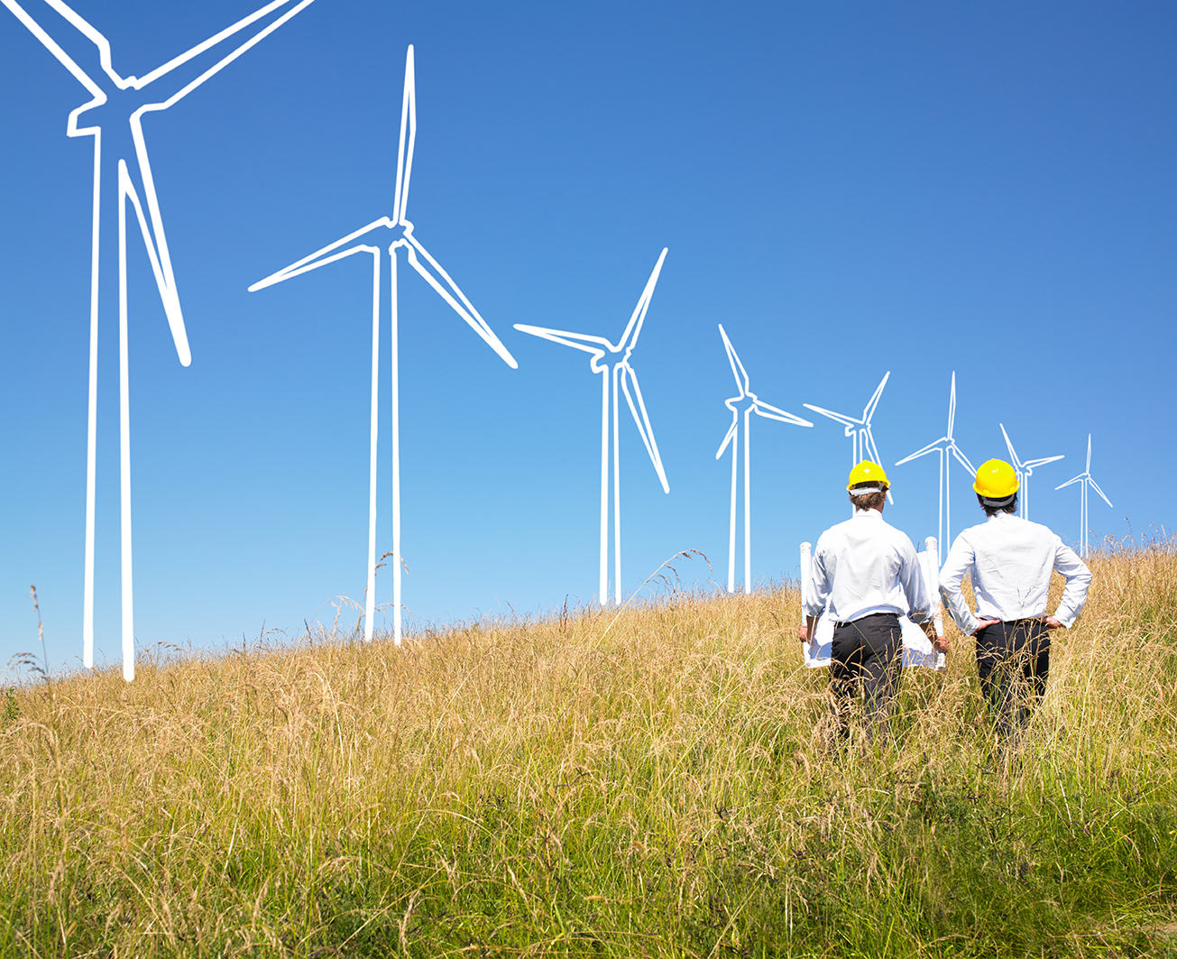 Engineers building windmills