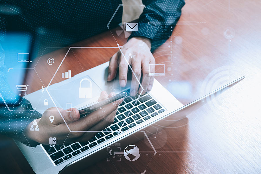cyber security internet and networking concept.Businessman hand