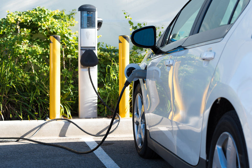 Electric car plugged in to charge
