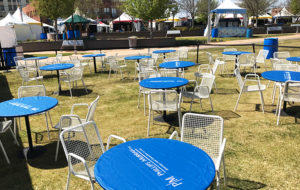 Lawn seating is a feature of the Six Day Cellars tent at the 2018 Festival of the Arts.