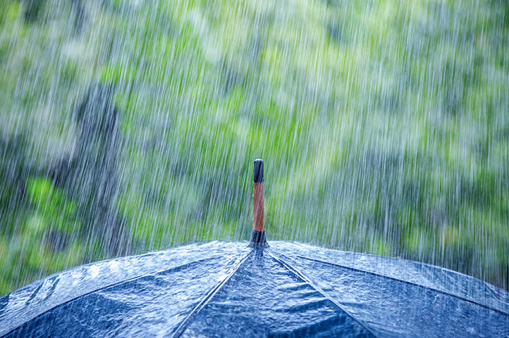 umbrella and rain drops closeup