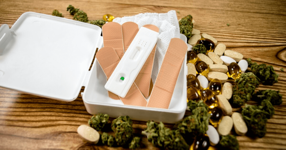 Various forms of prescription pills and medical marijuana are shown the components to take a drug test