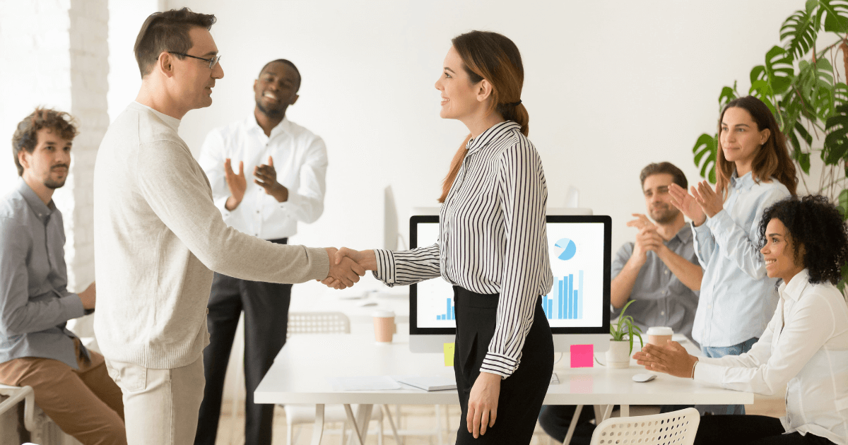 A woman accepts an offer for promotion as part of the gender equality initiatives in her company.