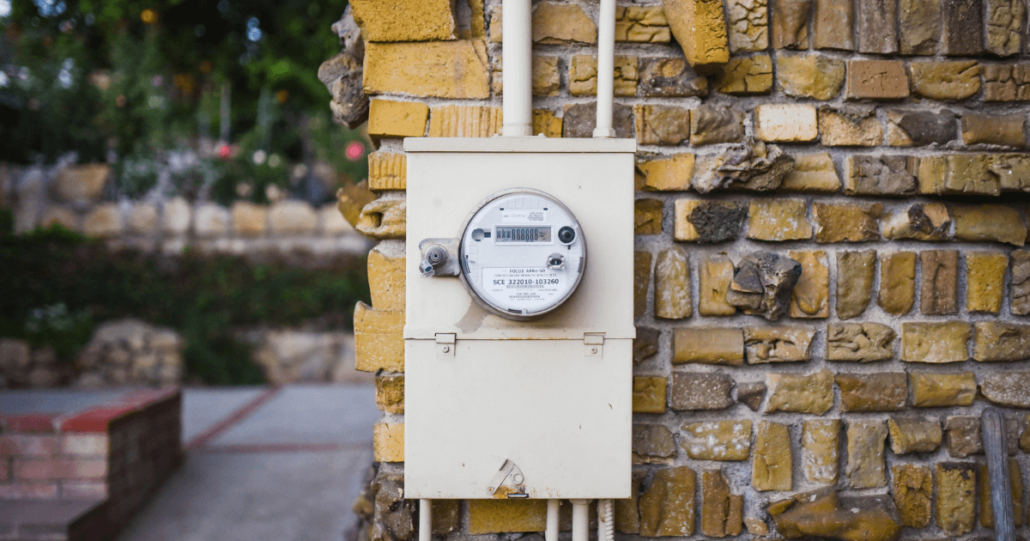 A utility meter shows the current reading of electricity for a home, used to determine the rate of the customer's bill.