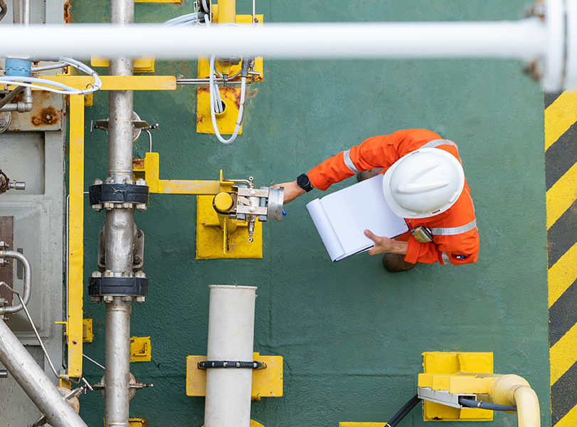 Mechanical operator checking centrifugal pump condition for dail