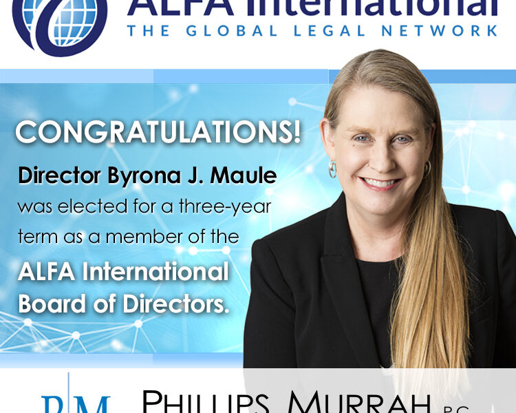 congratulatory graphic of Byrona J. Maule elected to ALFA International board of directors