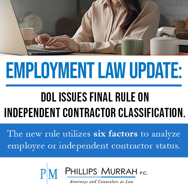 UPDATE U.S. Dept. of Labor Issues New Independent Contractor Rule