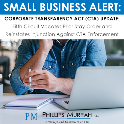 CORPORATE TRANSPARENCY ACT UPDATE: Fifth Circuit Vacates Prior Stay ...