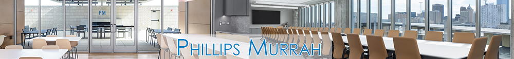 Header graphic featuring interior photos of Phillips Murrah offices