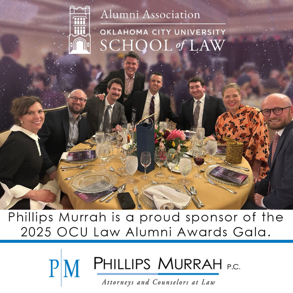 Phillips Murrah Photo of Attorneys Christin Mugg, Nick Candido, Max West, Jim Roth, Eric Davis, Colby Karcher, and Kelly Offut