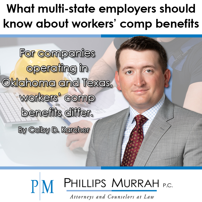 Decorative featured image graphic showing Phillips Murrah attorney author Colby Karcher