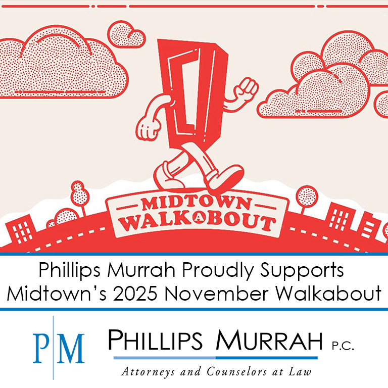 Featured image promoting the 2025 Midtown Walkabout event with quote Phillips Murrah Proudly Sponsors and Participates in Midtown's 2025 November Walkabout event.
