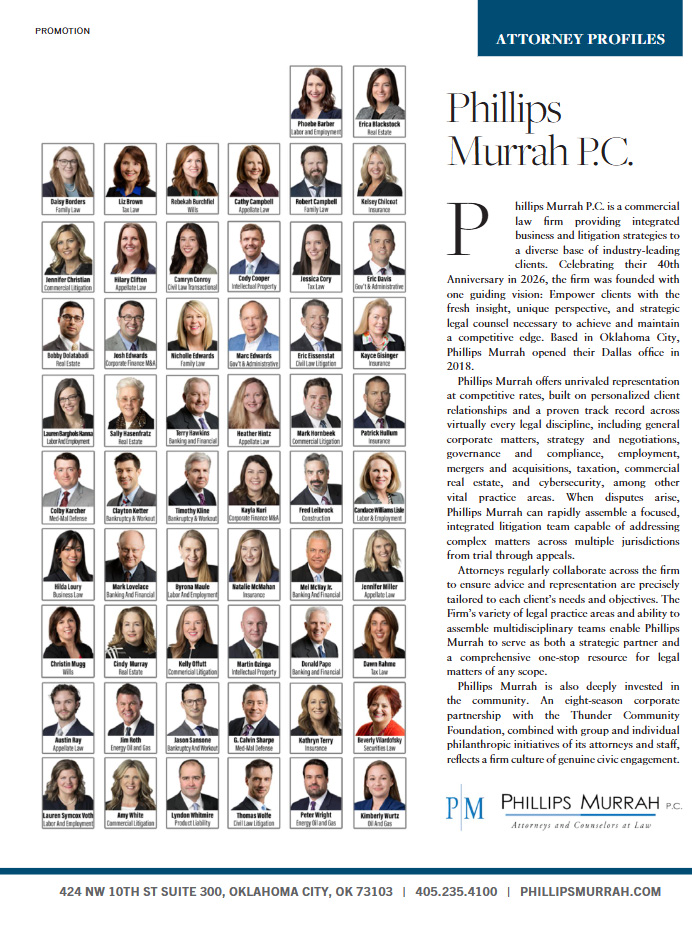 2026 405 Magazine Phillips Murrah Top Attorneys ad